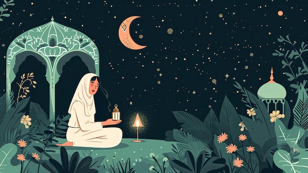 Foto ilustración de eid al-fitr orgánica y plana