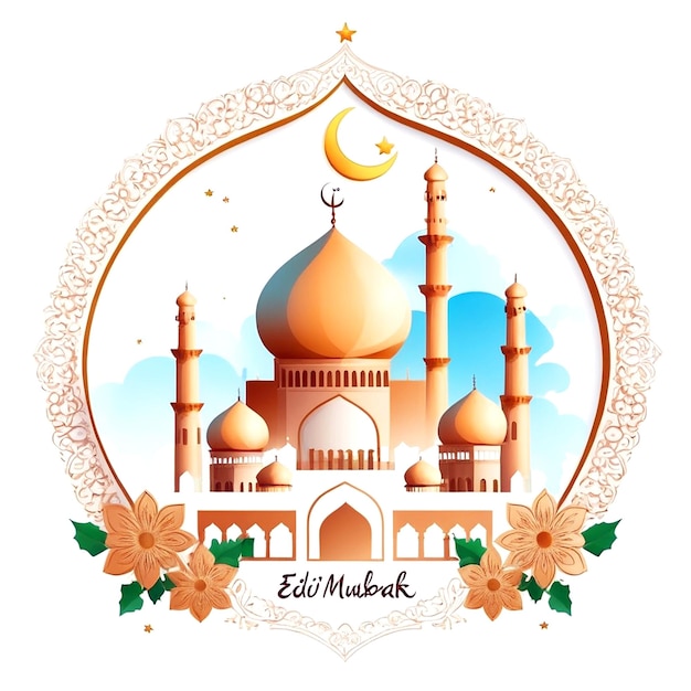 Ilustración de Eid Mubarak en un fondo blanco