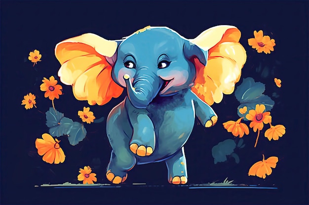 Ilustración de elefante pequeño y lindo de dibujos animados Imagen generada por IA procesada posteriormente