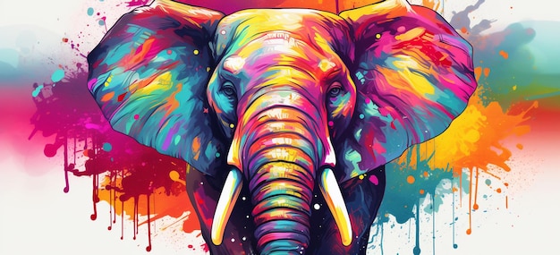 Ilustración de un elefante sobre un fondo colorido Concepto del festival Holi