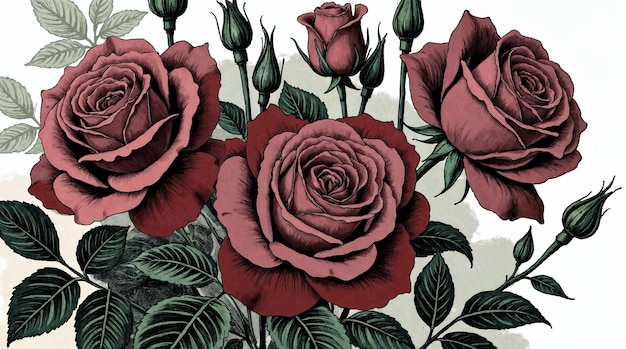 Ilustración de las elegantes rosas rojas