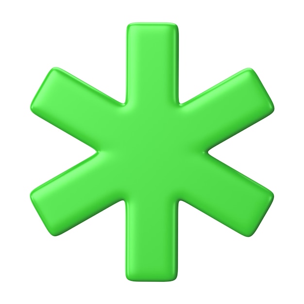 Ilustración del elemento de asterisco verde PNG 3D de fondo transparente