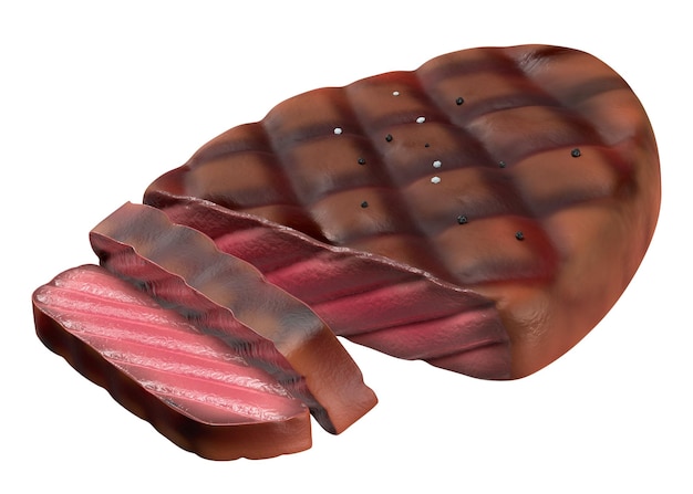 Ilustración del elemento de bistec de carne de res PNG 3D de fondo transparente
