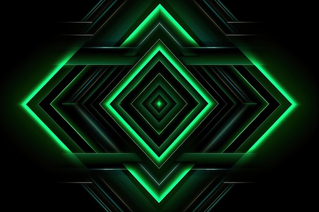 Ilustración del elemento de neón geométrico de color verde sobre fondo negro