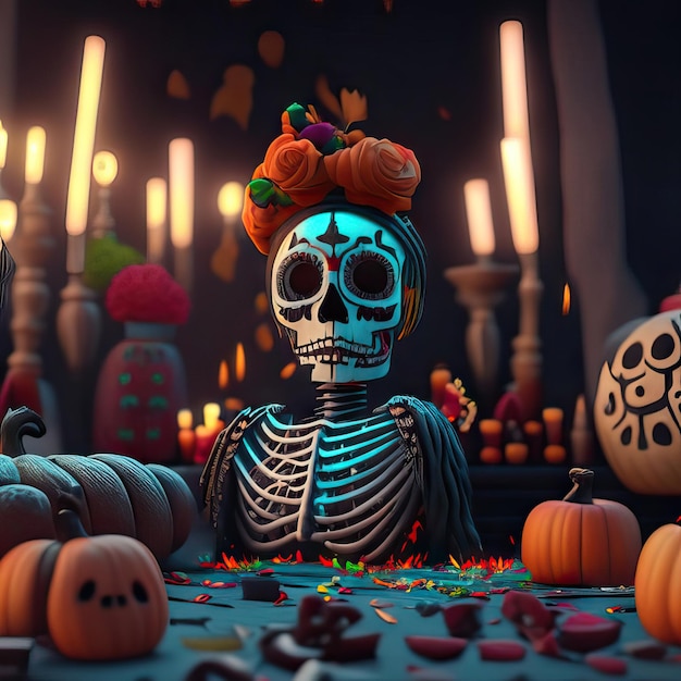 Foto ilustración de los elementos de los muertos ia generativa