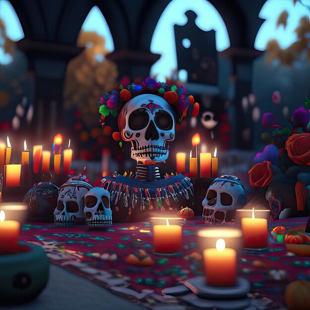 Ilustración de los elementos de los muertos IA generativa