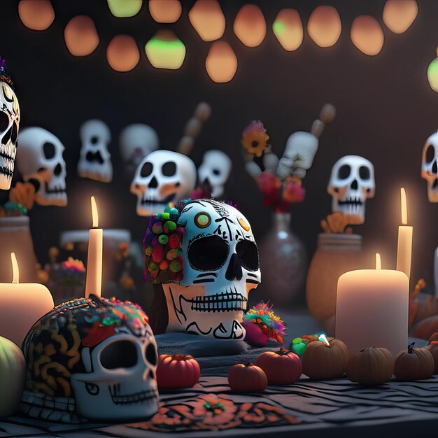 Foto ilustración de los elementos de los muertos ia generativa