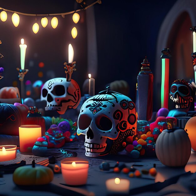 Foto ilustración de los elementos de los muertos ia generativa