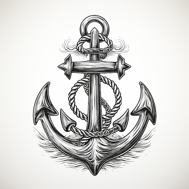 Foto ilustración del emblema de ancla en fondo blanco con logotipo plateado