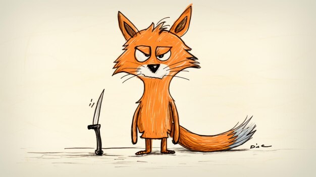 Ilustración emotiva de dibujos animados de Fox con un cuchillo Un boceto al estilo de una novela gráfica