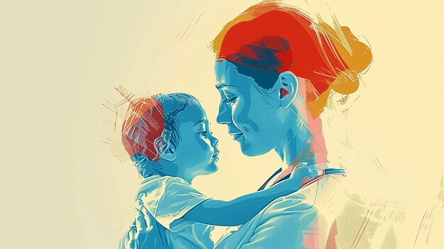 Ilustración Enfermera sosteniendo a un niño Diseño gráfico Atención pediátrica