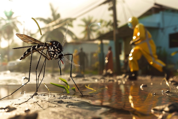 Ilustración de un equipo de respuesta a un brote de dengue