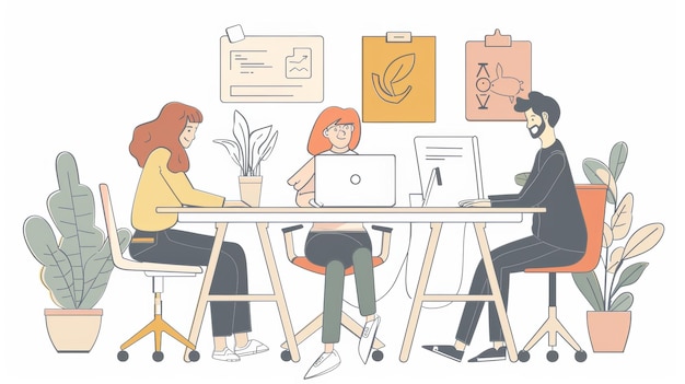 Una ilustración de un equipo de trabajadores de oficina trabajando juntos para completar un proyecto Es un estilo de diseño plano ilustración moderna minimalista