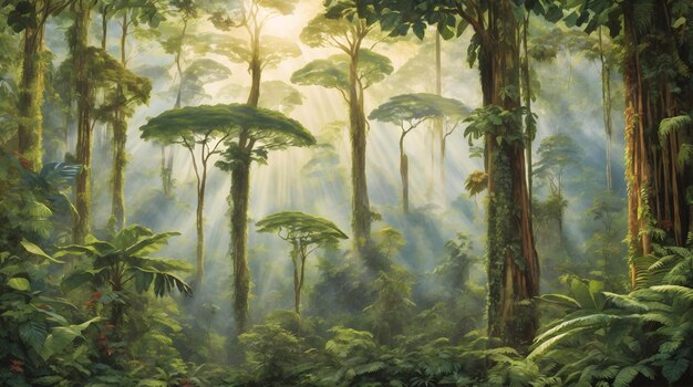 Foto ilustración de la escena del bosque de dipterocarp el fondo del bosque diptrocarp el papel tapiz del bosque el fondo tropical el paisaje el fondo ai generativo