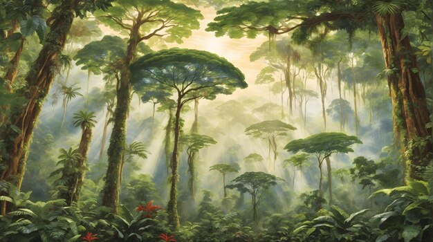 Foto ilustración de la escena del bosque de dipterocarp el fondo del bosque diptrocarp el papel tapiz del bosque el fondo tropical el paisaje el fondo ai generativo