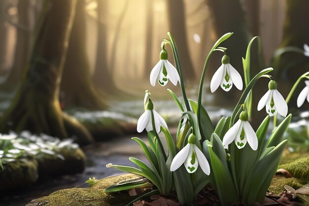 Foto ilustración escena de cuento de hadas gotas de nieve mágicas