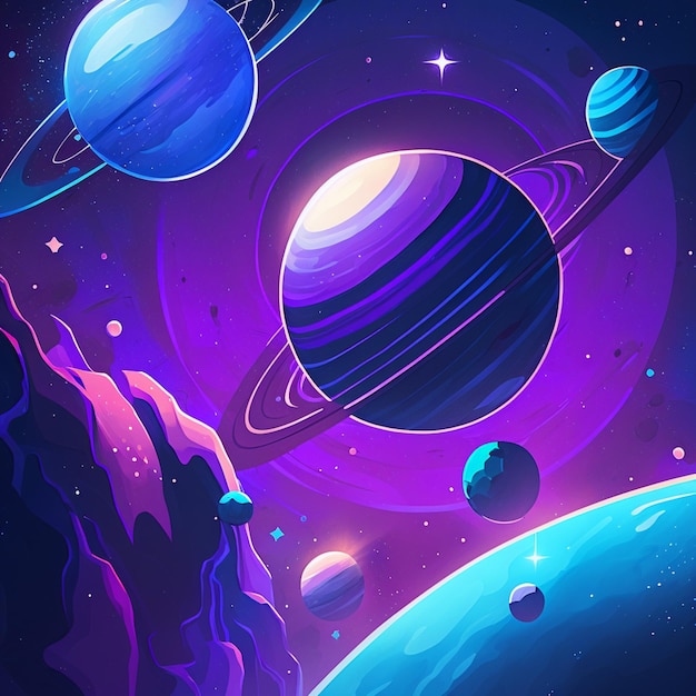 Foto ilustración de una escena espacial con planetas y estrellas ai generativa
