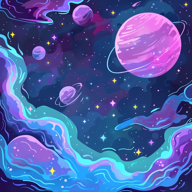 Foto ilustración de una escena espacial con planetas y estrellas generativa ai