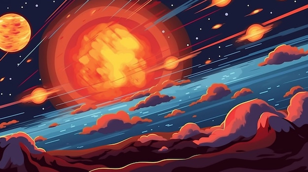 Ilustración de una escena espacial con planetas y estrellas generativas ai