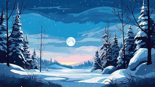 Ilustración de escena de invierno con fondo de bosque IA generativa