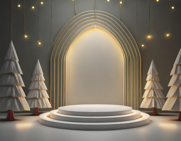 Ilustración de escenario de renderización 3D con un fondo minimalista y elegante de una Navidad de mal humor