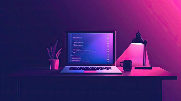 Foto una ilustración de un escritorio con una computadora portátil abierta