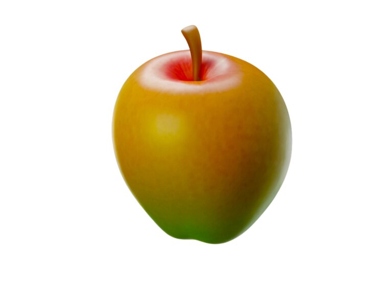 Ilustración de escultura 3D de una manzana sobre un fondo blanco