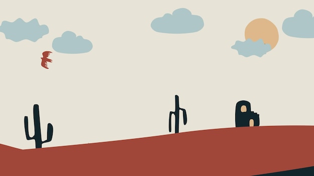 Ilustración de espacio de tierra de montaña mínima nubes de fondo cactus y aves foto de alta calidad