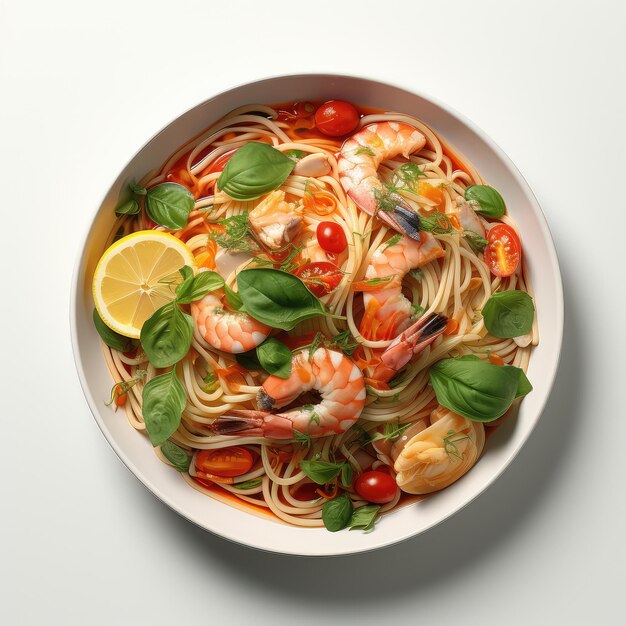 Foto ilustración espagueti plato de mariscos