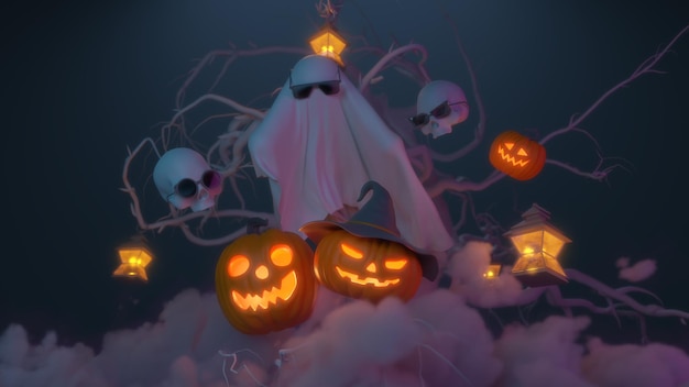 Ilustración espeluznante de Halloween en la nube.