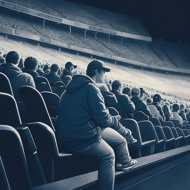 Foto ilustración del estadio de fútbol con aficionados viendo un partido de fútbol.