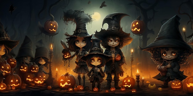 Ilustración de estandarte de halloween niños y niñas