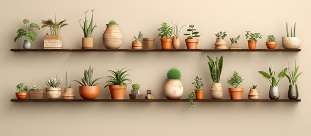 Ilustración de estantes con plantas