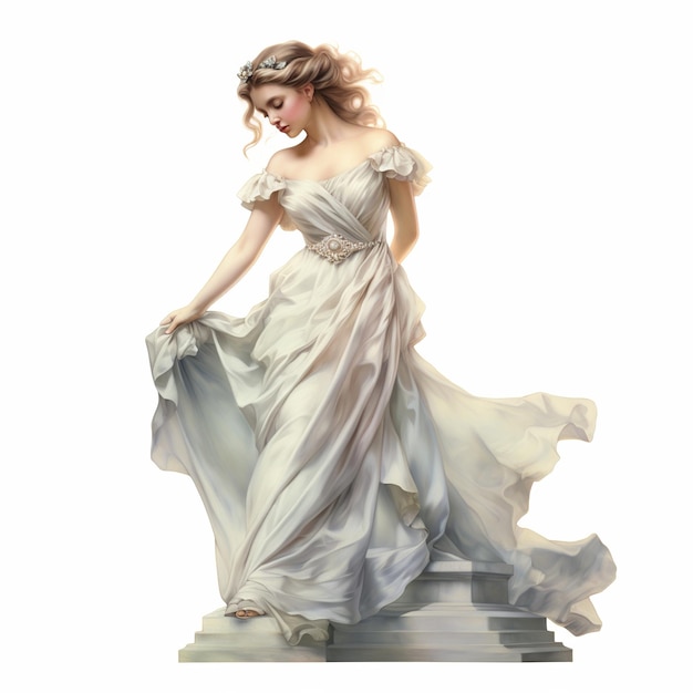 Ilustración de una estatua victoriana vintage de acuarela blanca real