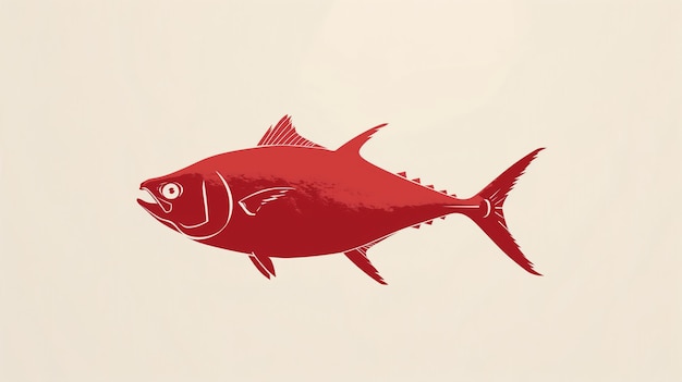 Ilustración estilizada de peces rojos en un fondo pálido diseñado con detalles minimalistas