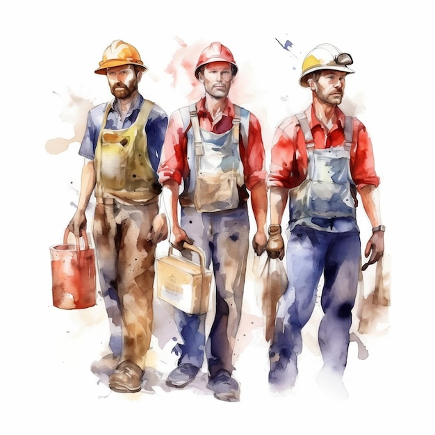 Ilustración estilo acuarela de un grupo de trabajadores AI generativa