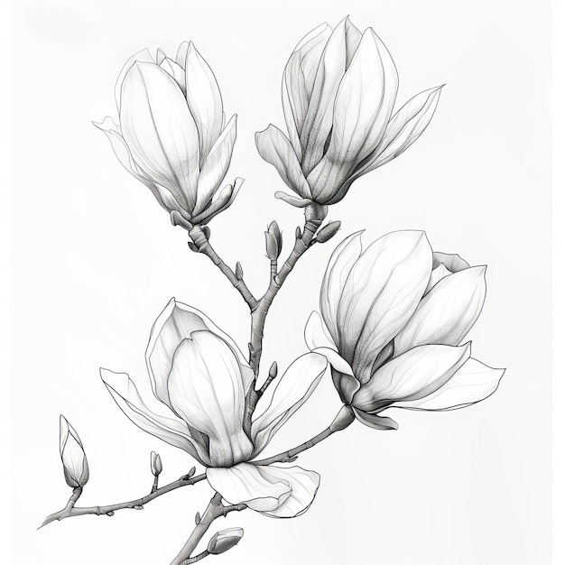 Ilustración de estilo artístico de la línea de flores de magnolia