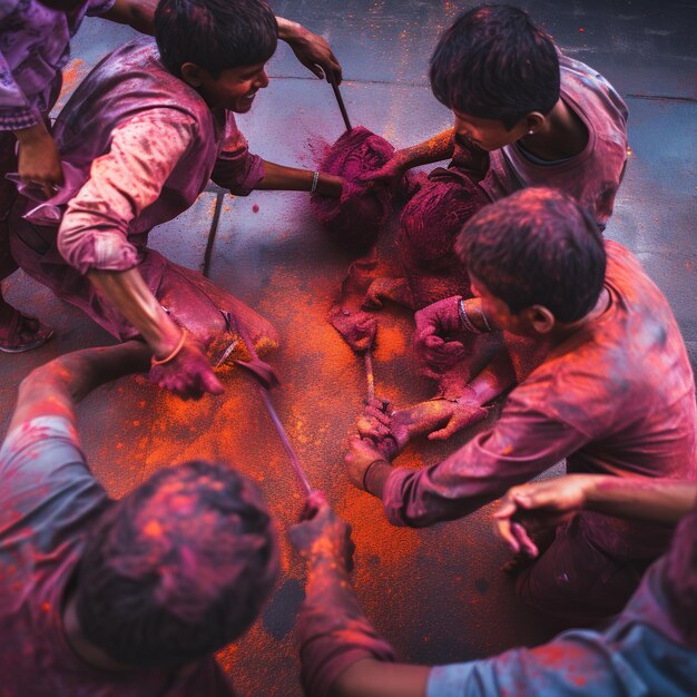 Foto ilustración de estilo callejero foto de alto ángulo de algunos niños jugando