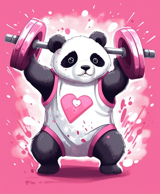 Foto ilustración estilo caricatura de un panda levantando pesas