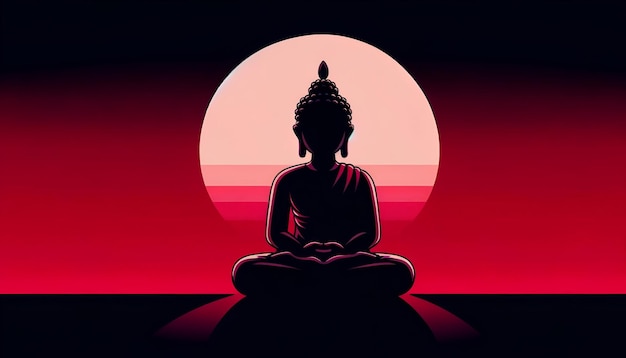 Foto ilustración en estilo de dibujos animados de una silueta de buda en meditación