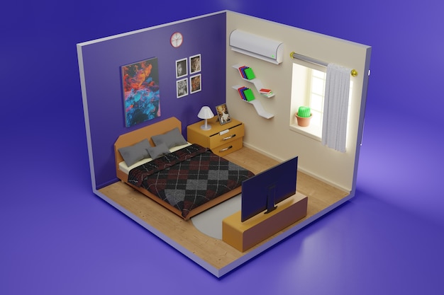 Ilustración de estilo realista isométrico de habitación 3D