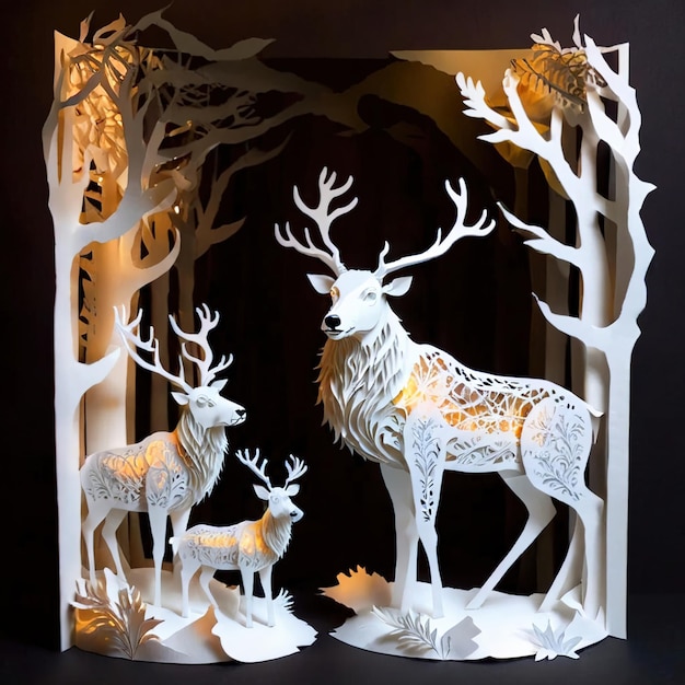 Ilustración de estilo recorte de papel de la decoración tradicional navideña de renos