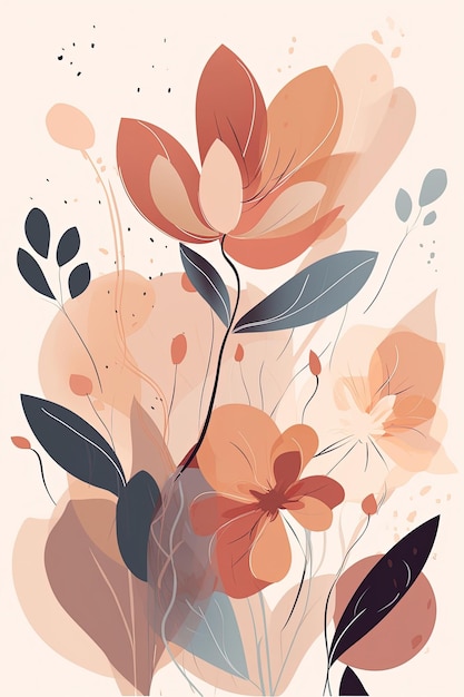 Ilustración de estilo de vector de dibujo de flor plana simple de colores cálidos pastel moderno