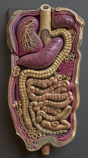 Foto una ilustración del estómago, el colon pequeño, el duodeno y los intestinos