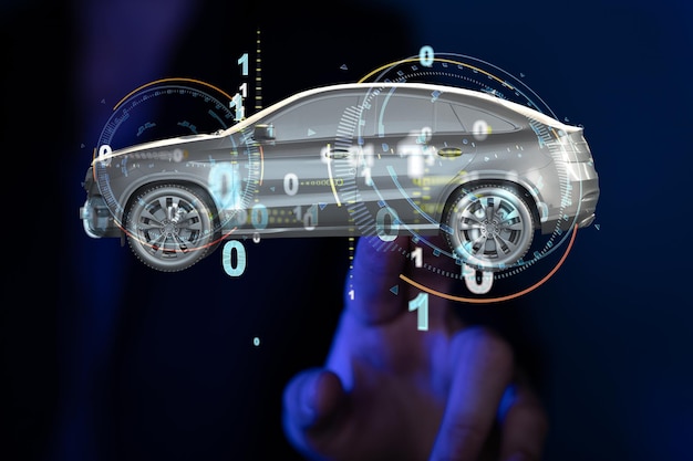 Ilustración de una estructura de coche digital en una habitación virtual