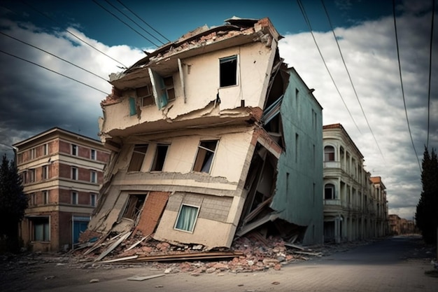 Una ilustración de la estructura del edificio resultó dañada después del gran terremoto Generativo Ai