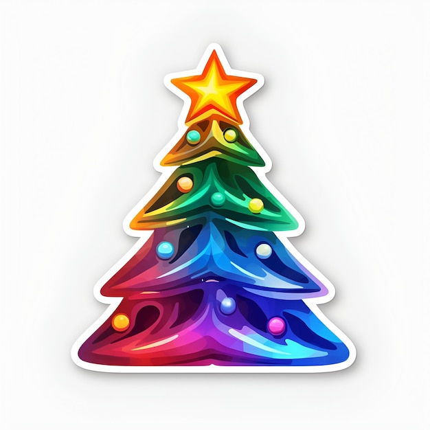 Foto ilustración etiqueta engomada del árbol de navidad de la generación ai icono colorido abstracto