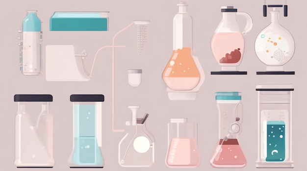 Ilustración de la exploración científica de los laboratorios de química y biología.