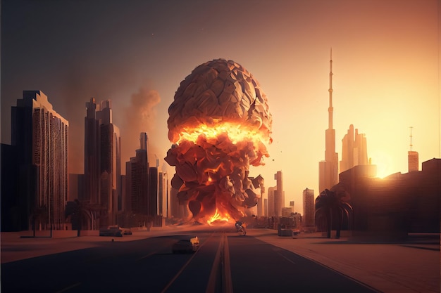 Ilustración de la explosión de un ataque terrorista en un edificio en el centro de la ciudad AI