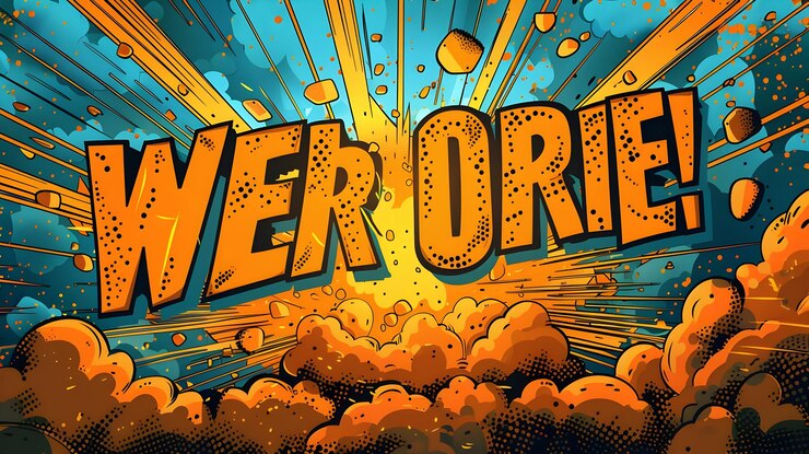 Foto ilustración de la explosión del cómic naranja y azul
